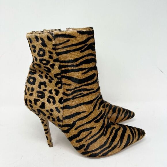 Steve Madden Ashton Boots Womens 8 Leather Pointed Toe Tiger Print Heeled - Picture 1 of 11